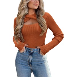 Zeagoo Women's Sweaters 2024 Fashion Knit Long Sleeve Lightweight Crew Neck Pullover Tops Caramel
