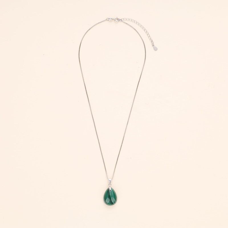 Coai Women's 925 Necklace with Angel’s Teardrops Pendant, Silver, Malachite