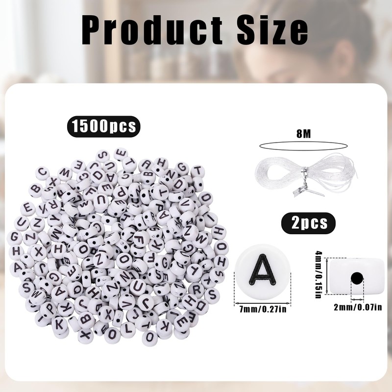 Gkhlg 1500Pcs Acrylic Alphabet Beads Set Smooth Round Letter Beads