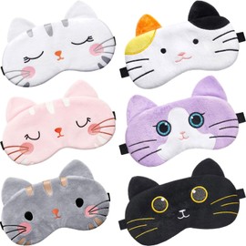 6 Pcs Kids Sleep Mask, Soft Animal Cartoon Funny Blindfold Sleeping Eye Mask, Cute Cat Animal Sleeping Eye Cover Soft Lightweight Eyeshade Kawaii Sleeping Mask for Women Children Girls and Adult (Cat)