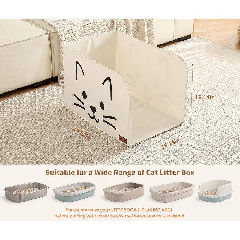 Qozary Cat Litter Box Enclosure, Waterproof Litter Box Shield for