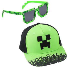 KBCYRT Boys Cap and Sunglasses Set, Adjustable Baseball Hat with Matching Kids Sunglasses, Outdoor Accessories for Young Gamers, Green Hat with Curved Brim