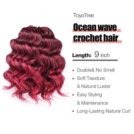 ToyoTree Ocean Wave Crochet Hair - 9 Inch 8packs Ombre Burgundy Crochet Braids Synthetic Braiding Hair Extensions (9 inch, T118)