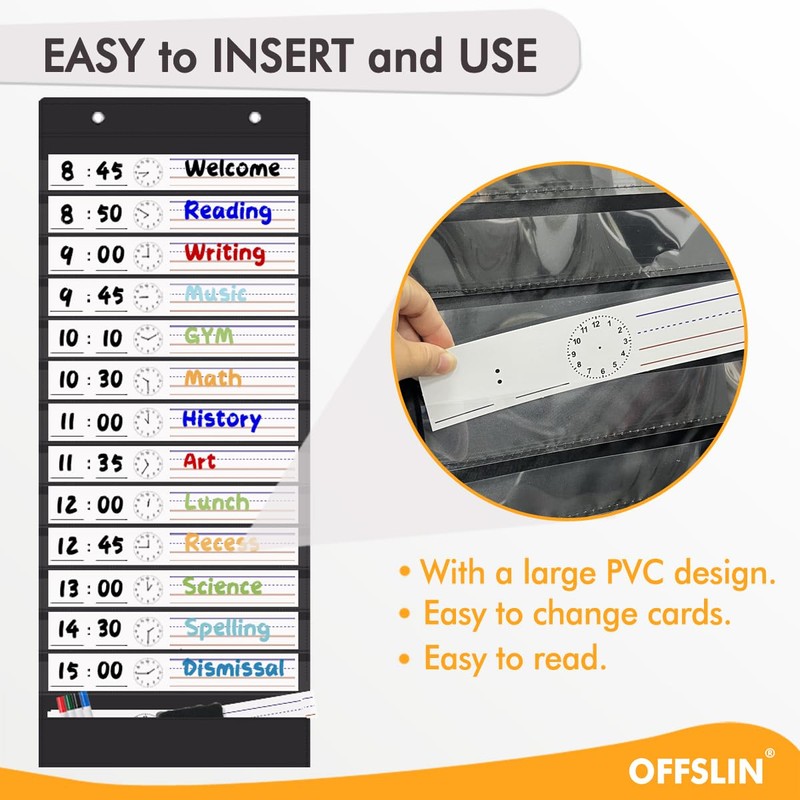 OFFSLIN Daily Schedule Pocket Chart, 13+1 Pockets Visual Classroom Schedule
