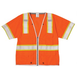 Kishigo Unisex High Visibility Reflective Premium Brilliant Series Heavy Duty Vest 1551, Zipper Closure, Polyester, ANSI 107 Type R / Class 3, Construction, Roadwork, Utility (Orange, XL)