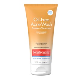 Neutrogena Oil-Free Acne Face Wash Cream Cleanser with 2% Salicylic Acid Acne Treatment Medication, Non-Comedogenic & Gentle Daily Facial Cleanser for Acne-Prone Skin, 6.7 fl. oz
