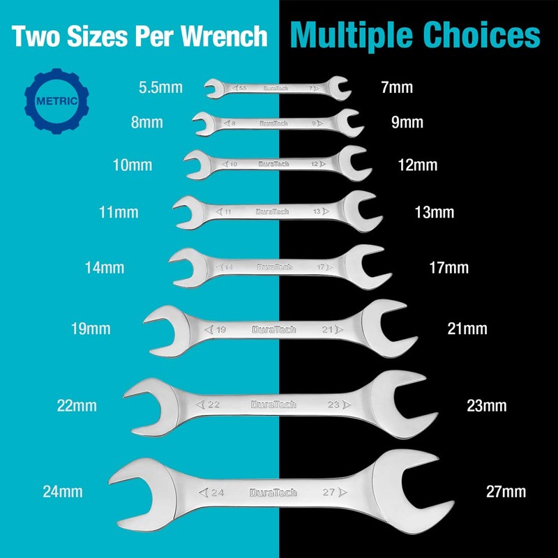 DURATECH Super-Thin Open End Wrench Set, Metric, 8-Piece, Including 5.5,