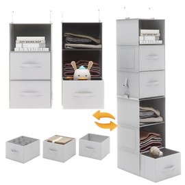 Twira 6-Shelf Hanging Closet Organizer, 2 Separable 3-Shelf Hanging Shelves, Hanging Storage with 3 Removable Drawers 4 Side Pockets, Storage Organizer for Closet, Nursery (Light Grey)