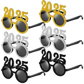 Kanayu 6 Pcs 2025 Happy New Year Eyeglasses 2025 Glitter New Year Sunglasses for New Years Eve Party Supplies Decorations(Stylish Colors)
