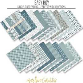 Miss Kate Cuttables Pattern Paper Pack - Baby Boy - Gender Reveal Party New Born Scrapbook Premium Specialty Paper Single-Sided 12"x12" Collection Includes 16 Sheets