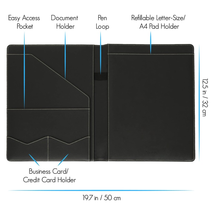STYLIO Padfolio Portfolio Organizer Binder | Interview Resume Folder, Legal
