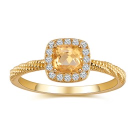 BAGUTTA PAVONE Natural Yellow Crystal stone Engagement Rings for Women, Women's 925 Sterling Silver Wedding Engagement Promise Rings with 18K Yellow Gold Plated