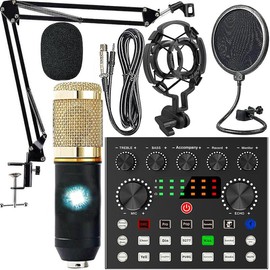 Professional Podcast Studio Equipment Kit, USB Rechargeable Condenser Microphone & Audio Interface & Sound Card, Live Streaming Equipment, Microphone Set