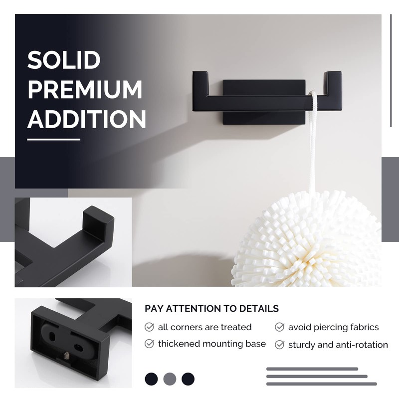 Angle Simple Double Towel Hook Matte Black, Stainless Steel Bathroom