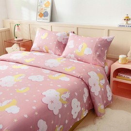 Twin Sheet Set for Kids Girls, 3-Piece Bed Sheet Set for Toddler, Soft Brushed Microfiber Bedding, Deep Pocket, Wrinkle & Fade Resistant, Pink Bunny