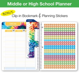 Global Datebooks Dated Middle School or High School Student Planner for Academic Year 2025-2026 Includes Ruler/Bookmark and Planning Stickers (Matrix Style - 7"x9" - Retro)