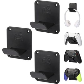 Controller Holders Wall Mount - 3 Pack Controller Wall Stands with Non-Slip Pads,  Controller Headphone Wall Mount for Controllers and Headsets, Black, YCKJ-WM-01
