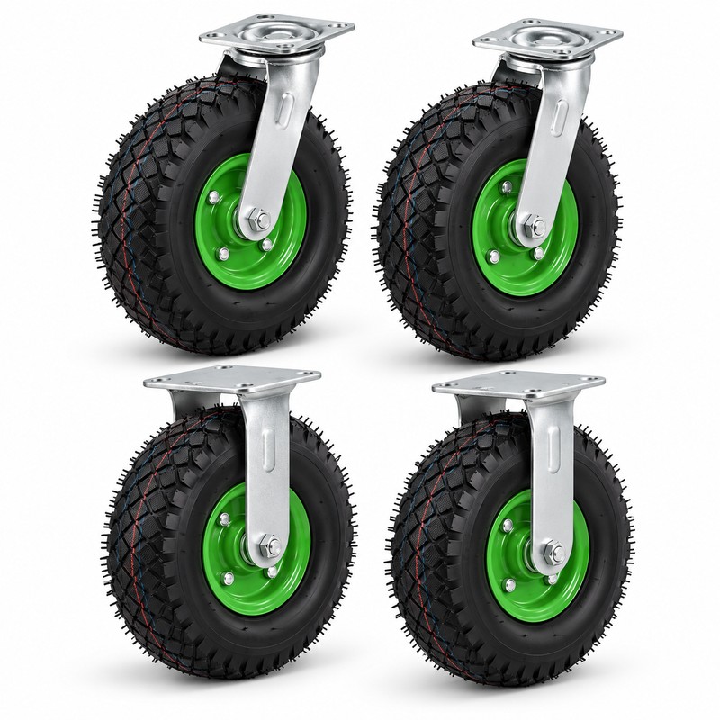 10 Inch Pneumatic Caster Wheels Set of 4, Heavy Duty