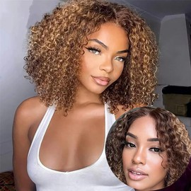 ISEE Glueless Wigs Human Hair Pre Plucked Pre Cut Ready to Wear Glueless Bob Wigs for Black Women 7x5 HD Lace Closure Wigs P1b/27 Blonde Highlight Wig Human Hair 180% Density 12 Inch
