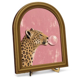 3D Funny Cheetah Bathroom Decor Sign, Pink Vintage Leopard Blowing Bubble Bathroom Wall Art Sign for Washroom Restroom Shelf Wall Toilet Tank Decor 8x10 Inch