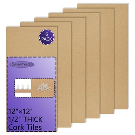 DAHAPYBOO Cork Board 17"x 8" Tiles Bulletin Board 6Pack, 1/2" Thick Self-Adhesive Cork Boards for Walls, Corkboards for Office Home School Message Board or Vision Board Decoration
