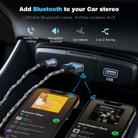 LOKUKA Bluetooth 5.3 to Aux Adapter for Car or Speaker, 3.5mm Bluetooth Receiver with 8-Strand Single Crystal Copper Cable, Aluminum Alloy Shell, for Hands-Free Calls, Voice Navigation, Phone Music