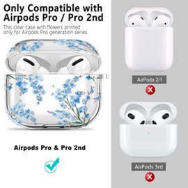 for Airpods Pro 2nd Generation Case Cover with Cleaner Kit, Clear Flower Case for Women Cute Protective with Keychain for AirPod Pro 2nd 2023/2022