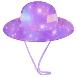 Kids Sun Hat for Toddler Girls Unicorn Bucket Hats UV Protection Summer Hat for Kids Wide Brim Fishing Hat 2-8 Years Purple