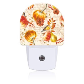 Uiaoiais Autumn Fall Pumpkins and Leaves Night Light Plug into Wall with Dusk to Dawn Sensor Cute Nightlight for Kid Girls Boys Women Men Room Decor, Hallway, Kitchen, Bathroom, Nursery, Stairs