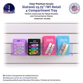 Slatwall Acrylic Retail Tray Four Compartment 15.75" Wide x 4.75" Deep Dump Bin Clear Product Merchandise Storage Caddy for Businesses by Marketing Holders