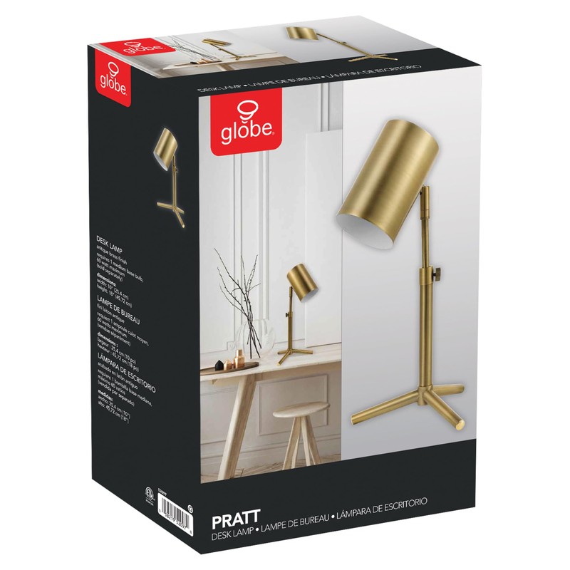 Globe Electric 52097 Pratt 18" Desk Lamp, Matte Brass Finish,