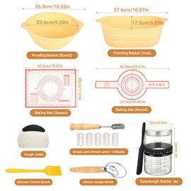 Gärkörbchen zum Brotbacken Set - Sauerteig Starter Set - Brot Backen Zubehör (23cm Rund & 25cm Oval)