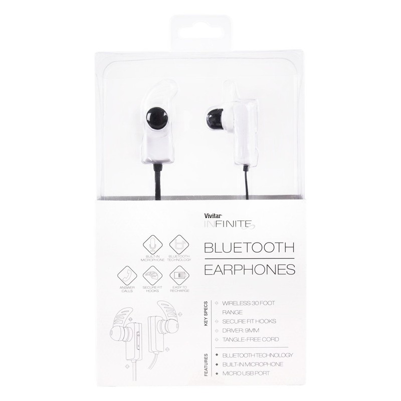 Vivitar VBTE20151-WHT-STP Infinite Bluetooth Earphone, White