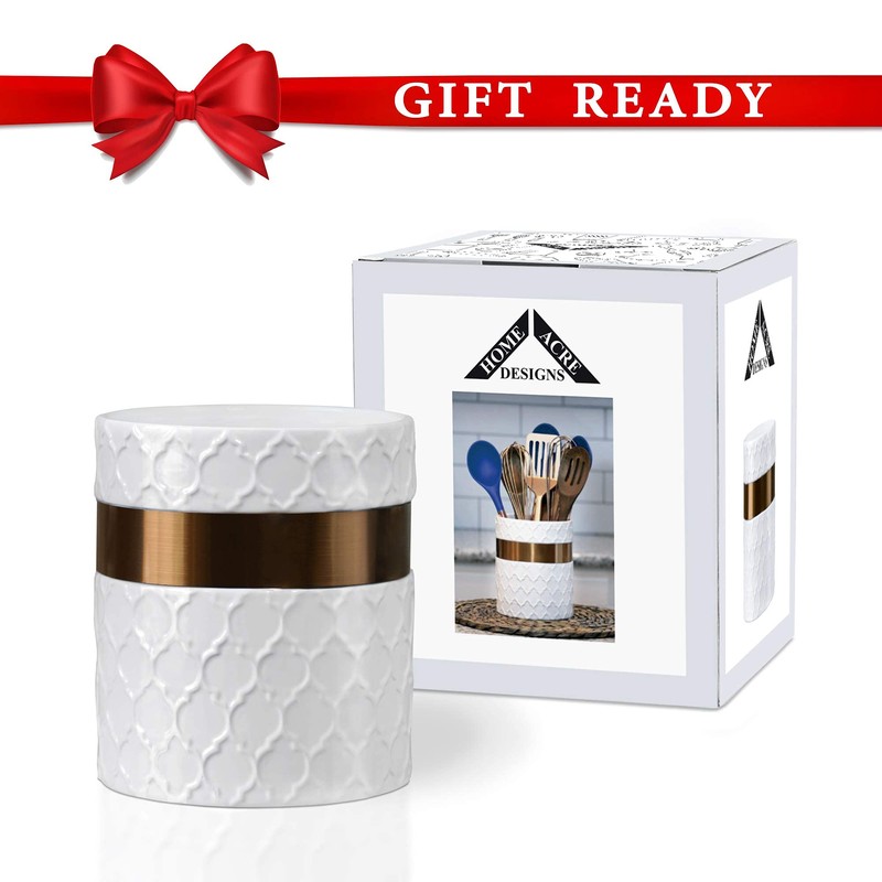 Home Acre Designs Kitchen Utensil Holder - Large Ceramic Farmhouse