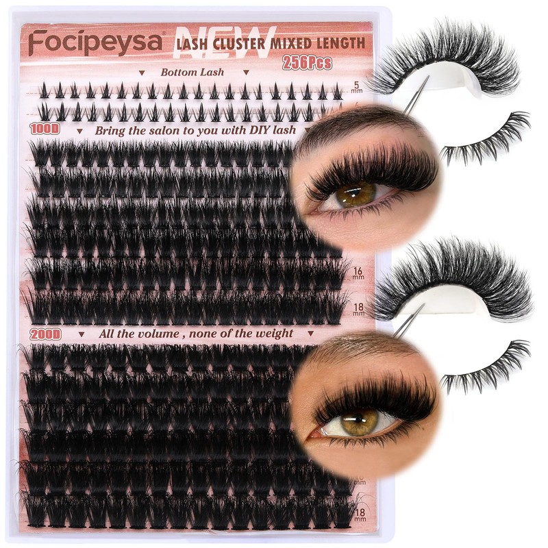 Focipeysa Lash Clusters 100D 200D Lash Extension with Bottom Lash