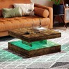 Square Coffee Table with LED Wood Low Coffee Table for