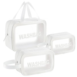 Woobroo Clear Travel Toiletries Bag for Women, 3 Pack Toiletry Bags with Zippers Travel Essentials PVC Waterproof Cosmetic Clear Wash Bag for Girls