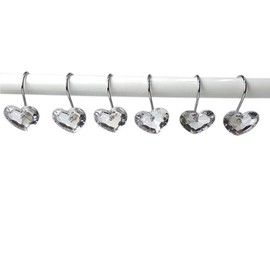 Gracelife Set of 12 Heart Shape Clear Crystal Shower Curtain Hooks Transparent Diamond Love Icon Ring Hangers