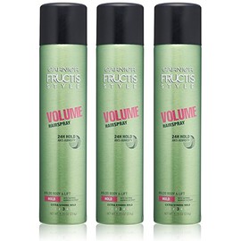 Garnier Fructis Style - Volume Hairspray - 24H Hold Anti-Humidity - Extra Strong Hold (3) - Net Wt. 8.25 OZ (234 g) Per Can - Pack of 3 Cans (Packaging / Designs Vary)
