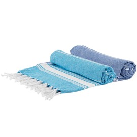 Nicola Spring Turkish Cotton Bath Towels - 170 x 90cm - Blue/Navy - Pack of 2 - Lightweight & Absorbent Large Towels Adults Drying Beach Towel Bathroom Gym Cloth Sauna Hammam Shower Sheet