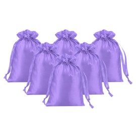 PATIKIL Satin Gift Bags, 6 Pcs 6 x 4 Inch Wedding Favor Drawstring Bags with Drawstring for Birthday Christmas Jewelry Party, Light Purple