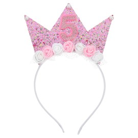 JOINPAYA 1pcs Birthday Crown Hat Headbands for Toddlers Girls - 5th Birthday Crowns Princess Tiaras Flower Headbands