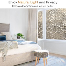 rabbitgoo Window Privacy Film, Decorative Window Clings, UV Blocking Window Door Coverings Static Cling Non Adhesive Stained Glass Rainbow Window Vinyl, 3D Pebble,Taupe, 23.6 x 78.7 inches