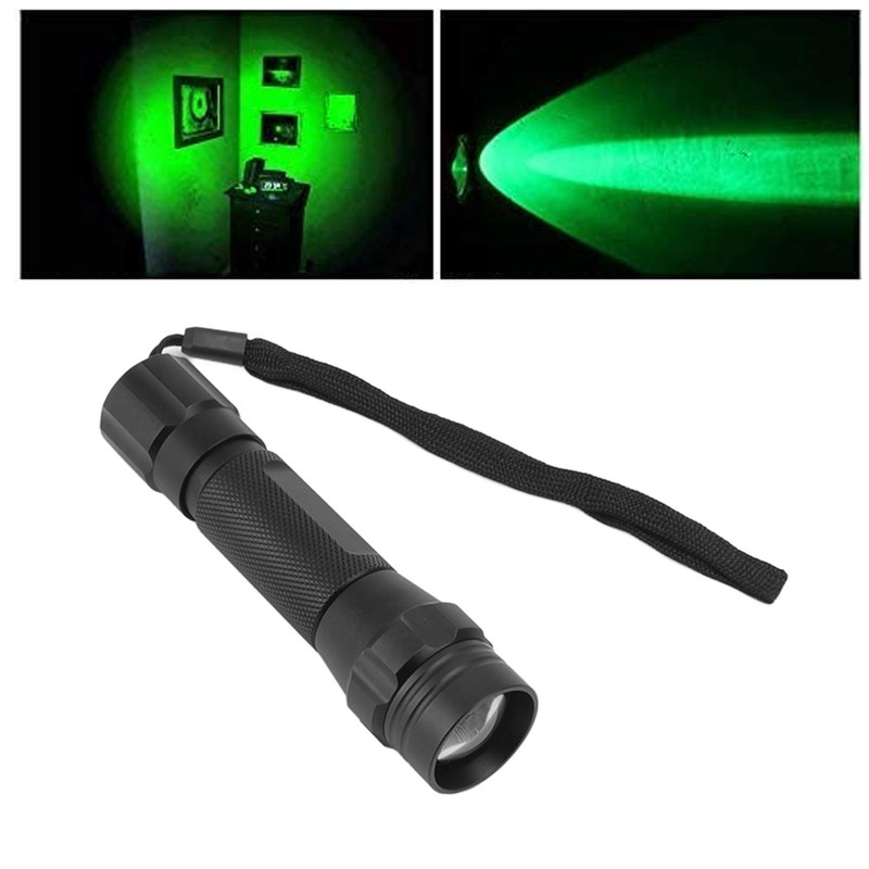 Green Light LED Flashlight Zoomable Portable Single Mode Green Hunting