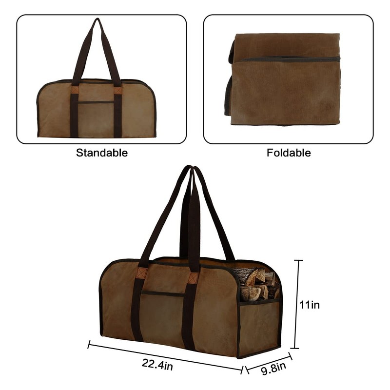 Kannino Large Firewood Carrier Waxed Canvas Log Carrier Tote Waterproof