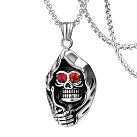 DXIUORF Gothic Skull Bullet Necklace for Men and Women Stainless Steel, Skull Cross Pendant Necklace Punk Statement Hip-hop Vintage Jewelry Come Gift Box