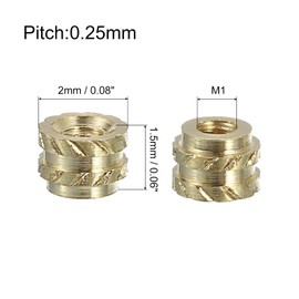 uxcell Knurled Insert Nuts, 100pcs M1 x 1.5mm L x 2mm OD 3D Printing Brass Nuts Female Threaded Inserts Brass Heat Set Insert Embedment Nuts