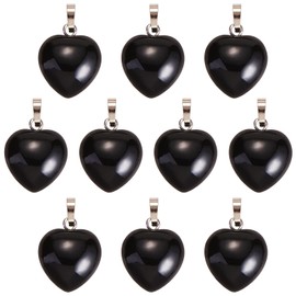 BEEFLYING 10 Pcs Natural Gemstone Heart Pendant Charms Black Agate Charms Healing Stone Pendants for Jewelry Making Crafts Supplies