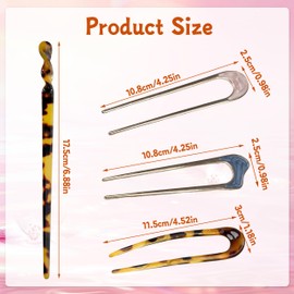 Piacolnic 10 Pcs French Hair Pin, 3 Styles Tortoise Acetate Hair Sticks, Vintage French Twist Hair Pin Hair Forks Hair Chopstick U Shape Updo Hairpins for Women Hairstyle Accessories
