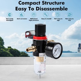 1/4in Pressure Regulator, 0.5 to 8.5kg/cm² Pressure Adjustment Compressed Air Regulator w/Water Separator and Quick Couplings, for Air Compressor Filter